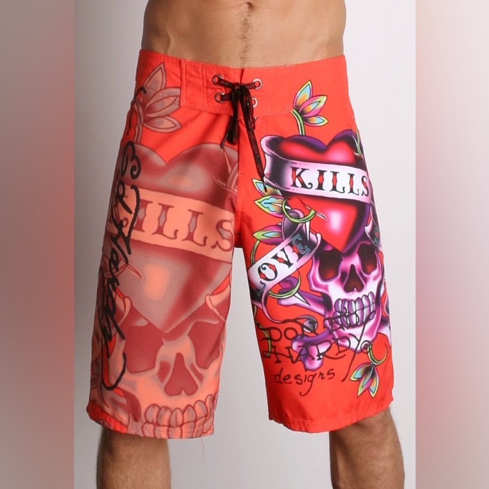 Ed Hardy Love Kills Slowly Boardshorts Red sz 36